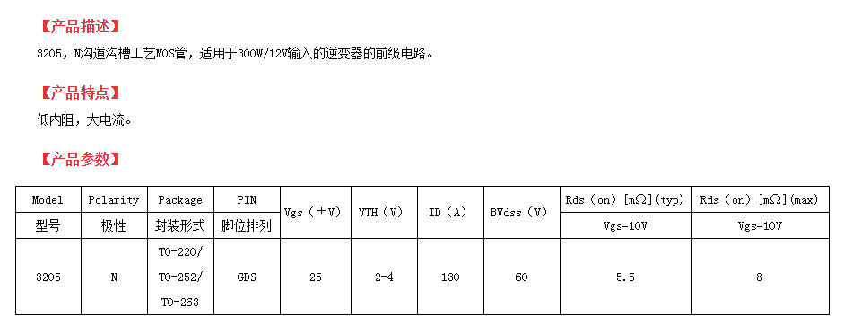 低壓mos管型號(hào)參數(shù)